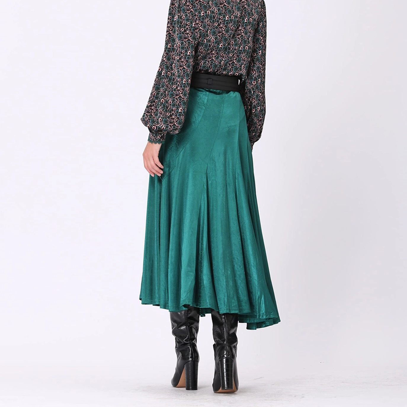 Maxirock aus Samt mit hohem Ausschnitt – Smaragdgrün | Tulpenform & elegant