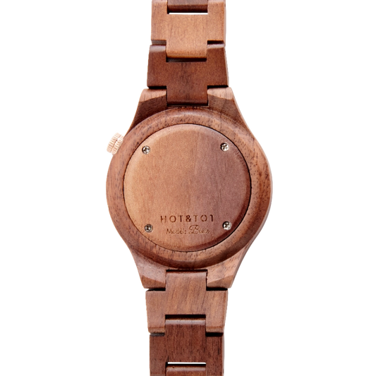 NEU BIXIE | Uhr aus Walnussholz | Roségold | Blaues Zifferblatt | 40 mm