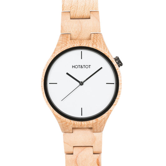 YALE Armbanduhr | Unisex Holzuhr | Nachhaltig | Ahorn | Weiß | 40 mm