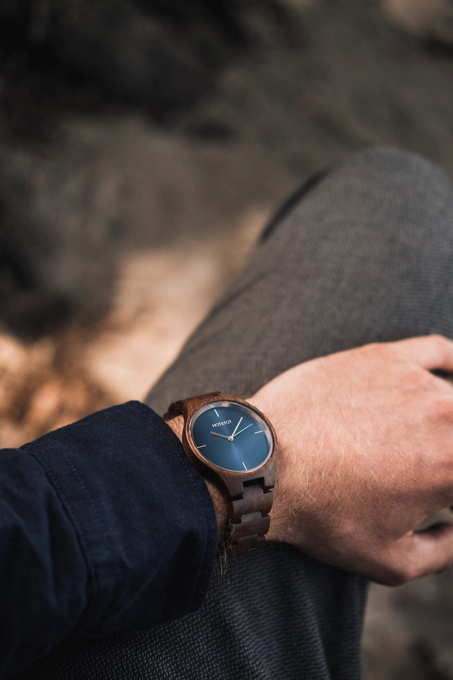 NEU BIXIE | Uhr aus Walnussholz | Roségold | Blaues Zifferblatt | 40 mm