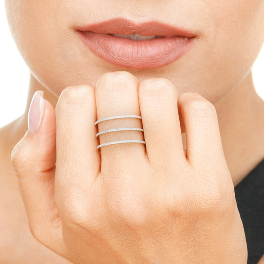 Ring Triple mit Diamanten aus 18 Karat Weißgold – Handgefertigt in Deutschland