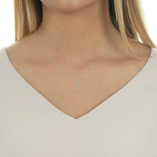 Initialen-Kette J – 14K Weißgold & Diamanten