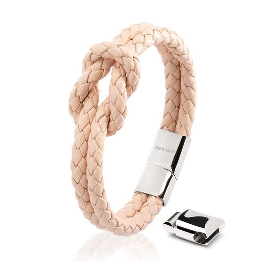 Lederarmband „Knot“ – Rosa | Echtleder & Edelstahlverschluss