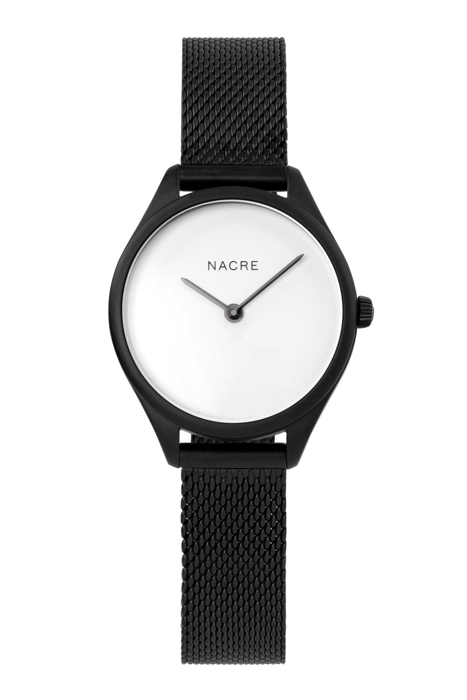 Nacre Mini Lune – Mattschwarz | Mesh-Armband | 28 mm