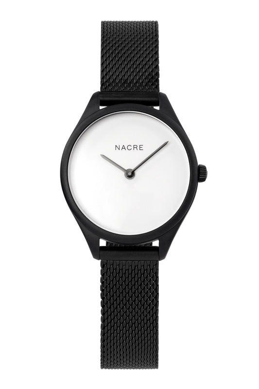 Nacre Mini Lune – Mattschwarz | Mesh-Armband | 28 mm