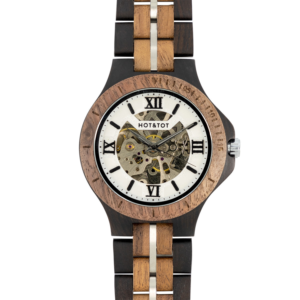 NOYER MOTUS Armbanduhr | Uhr aus Nussbaumholz für Herren | Automatik | Silber