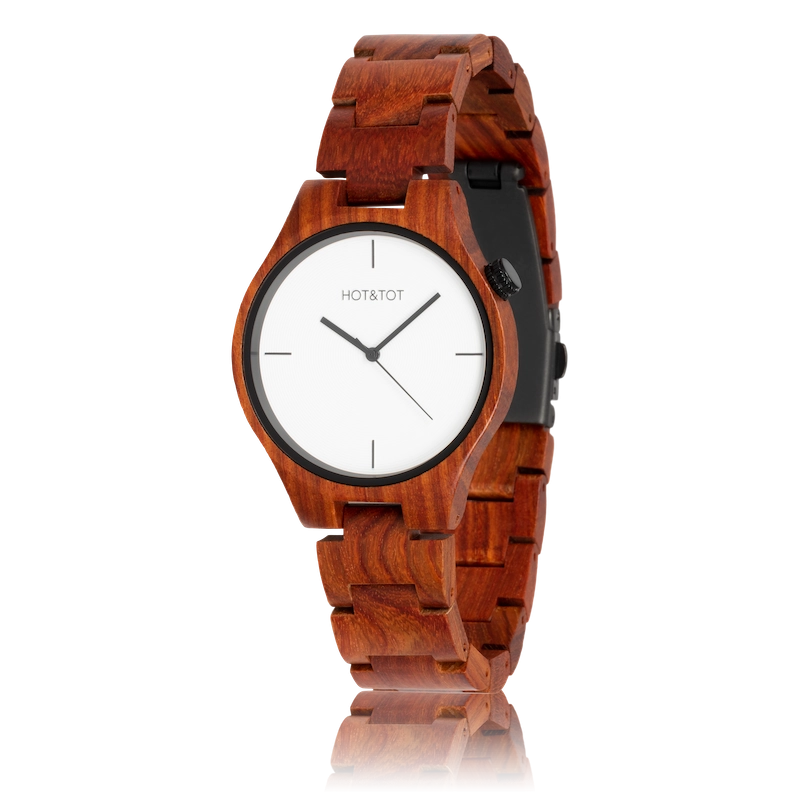 SFINX Armbanduhr | Unisex Holzuhr | Nachhaltig | Rot | Weiß | Schwarz