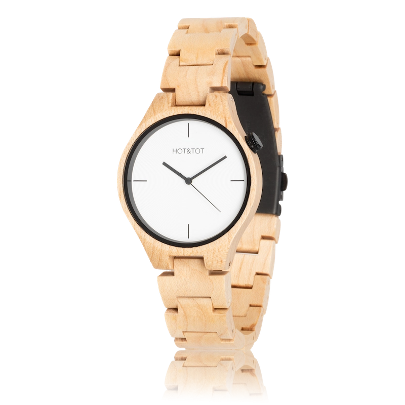 YALE Armbanduhr | Unisex Holzuhr | Nachhaltig | Ahorn | Weiß | 40 mm