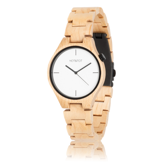 YALE Armbanduhr | Unisex Holzuhr | Nachhaltig | Ahorn | Weiß | 40 mm