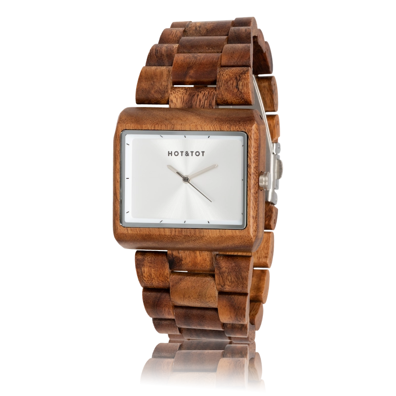 HORIZON | Holzuhr für Herren | Quadratisch | Nachhaltig | Silber Armbanduhr