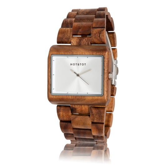 HORIZON | Holzuhr für Herren | Quadratisch | Nachhaltig | Silber Armbanduhr