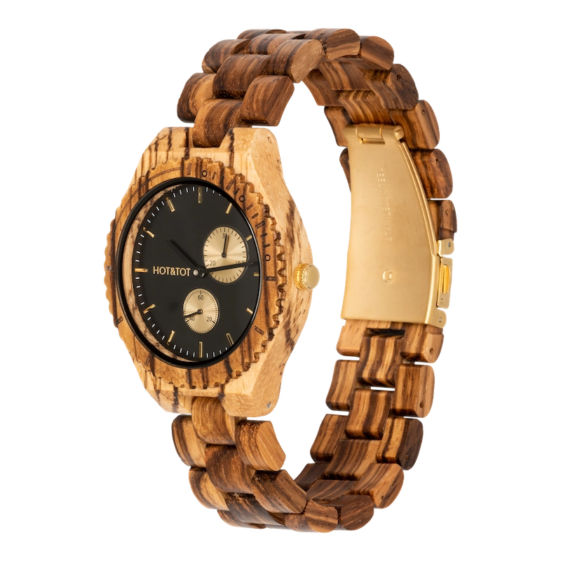 CHRONOS Armbanduhr | Holzuhr für Herren | Chronographen | Gold