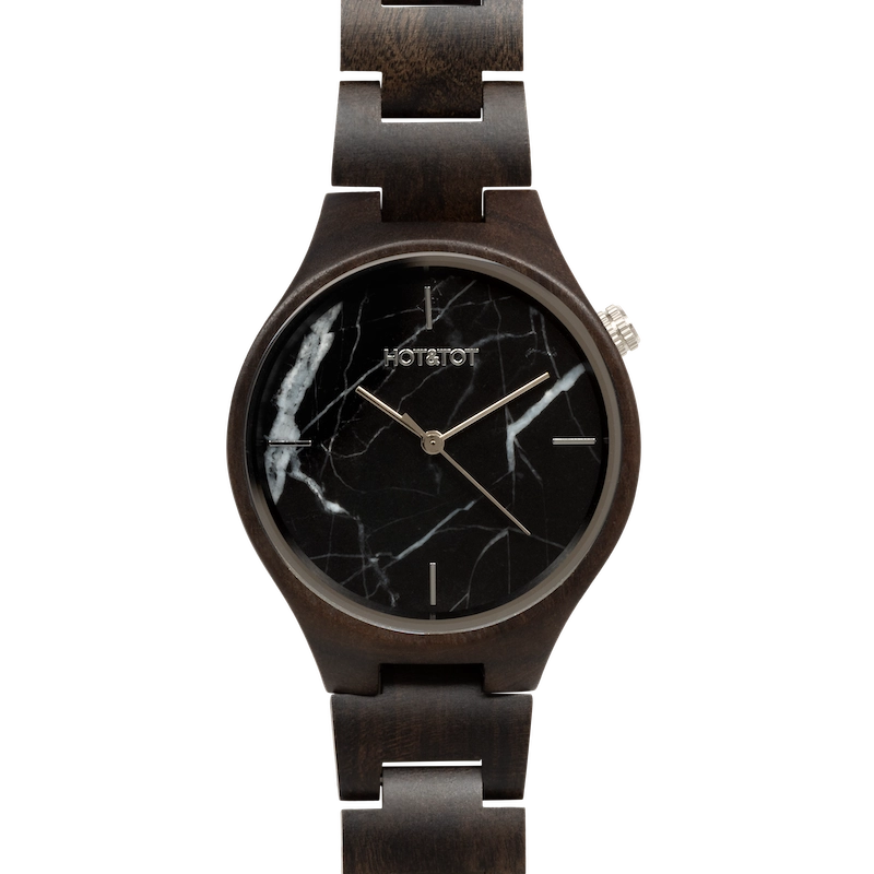 FORESTA Armbanduhr | Unisex Holzuhr | Schwarzer Marmor | Nachhaltig | Silber