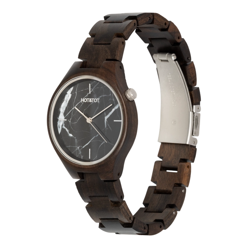 FORESTA Armbanduhr | Unisex Holzuhr | Schwarzer Marmor | Nachhaltig | Silber