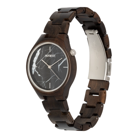 FORESTA Armbanduhr | Unisex Holzuhr | Schwarzer Marmor | Nachhaltig | Silber