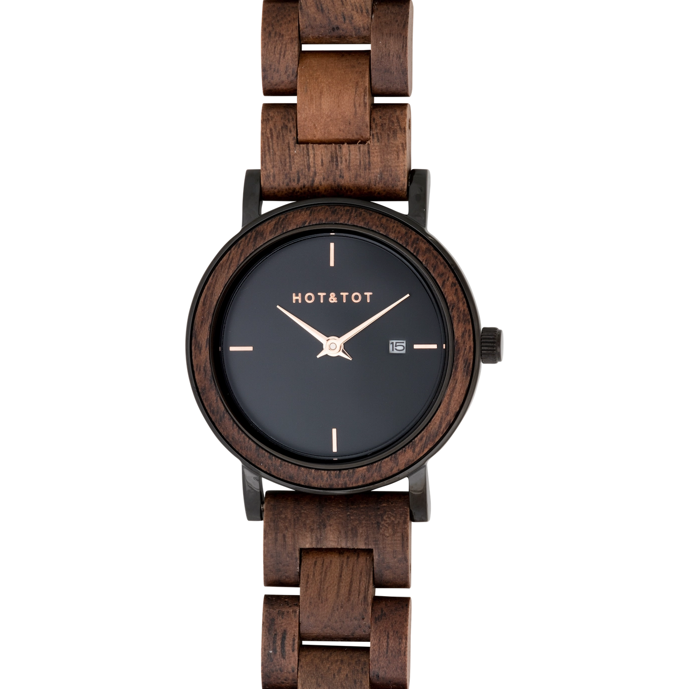 NYX | Holzuhr für Damen | Walnussholz | Roségoldener Edelstahl | 32 mm