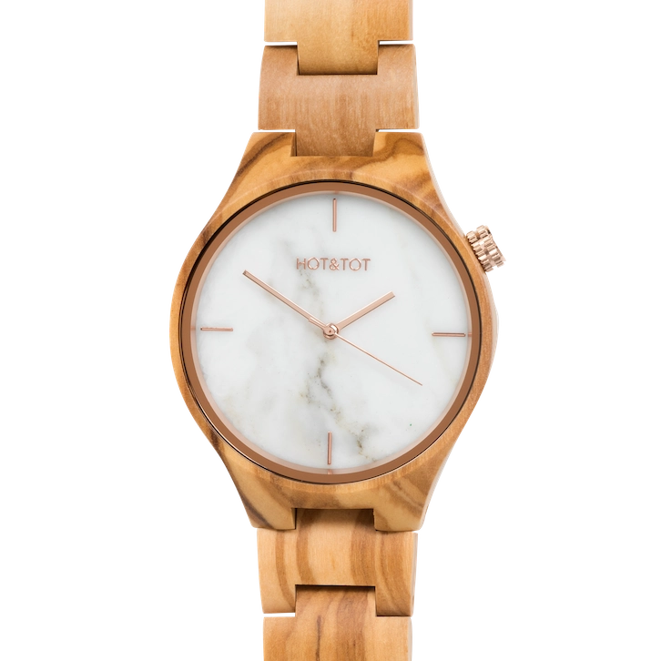 TAYGA Armbanduhr | Holzuhr | Weißer Marmor | Nachhaltig | Roségold