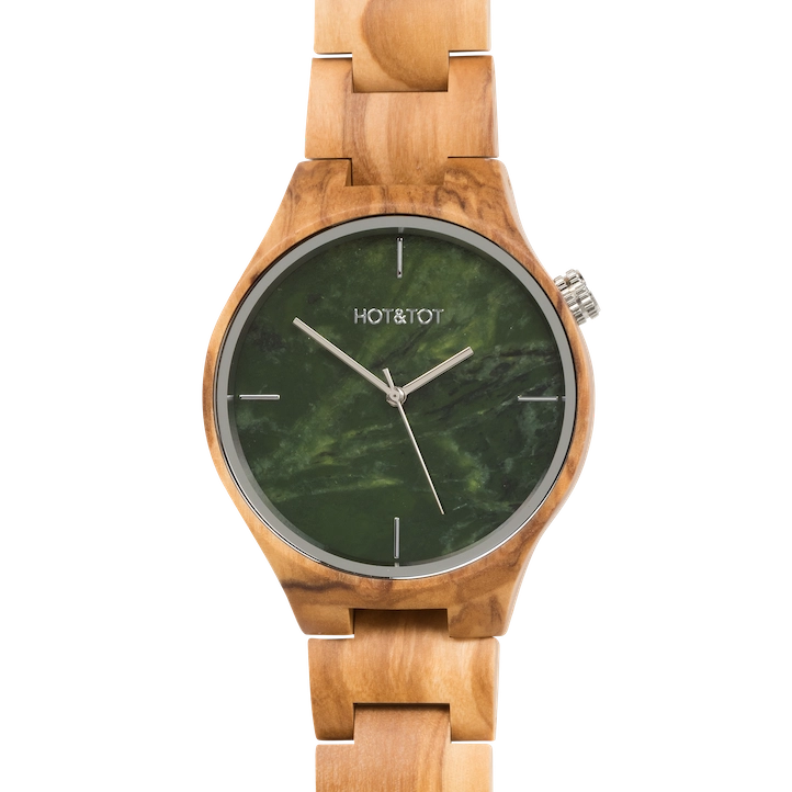 VOLEA Armbanduhr | Unisex Holzuhr | Grüner Marmor | Olive | Nachhaltig