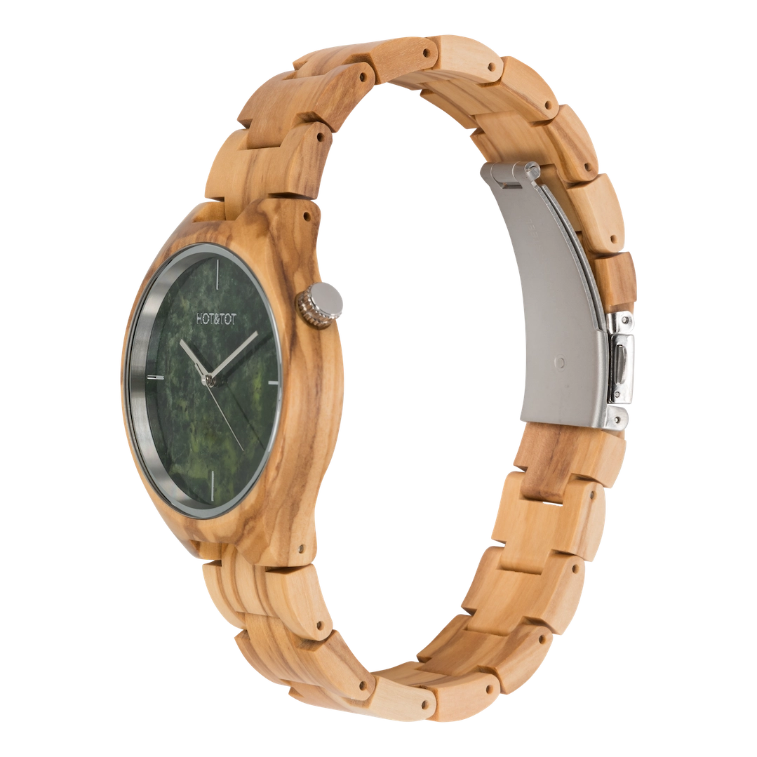 VOLEA Armbanduhr | Unisex Holzuhr | Grüner Marmor | Olive | Nachhaltig