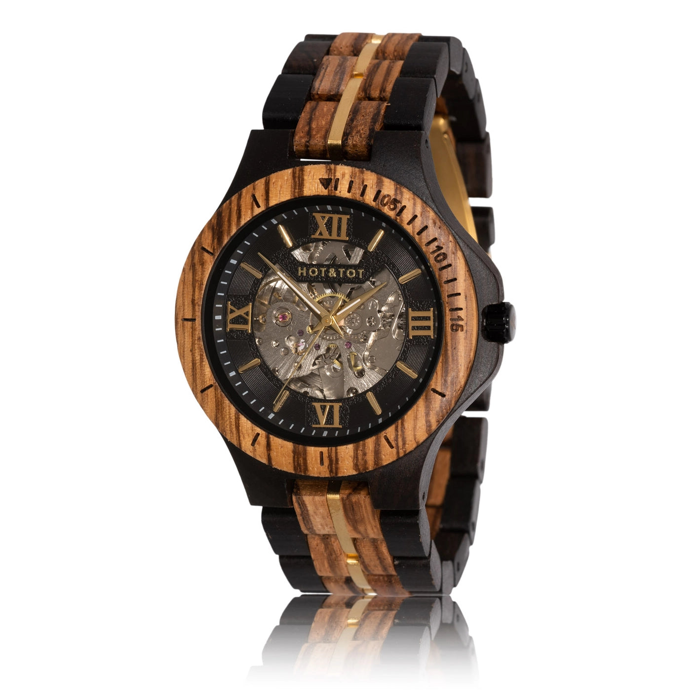 GOLD MOTUS Armbanduhr | Holzuhr für Herren | Automatik | Gold