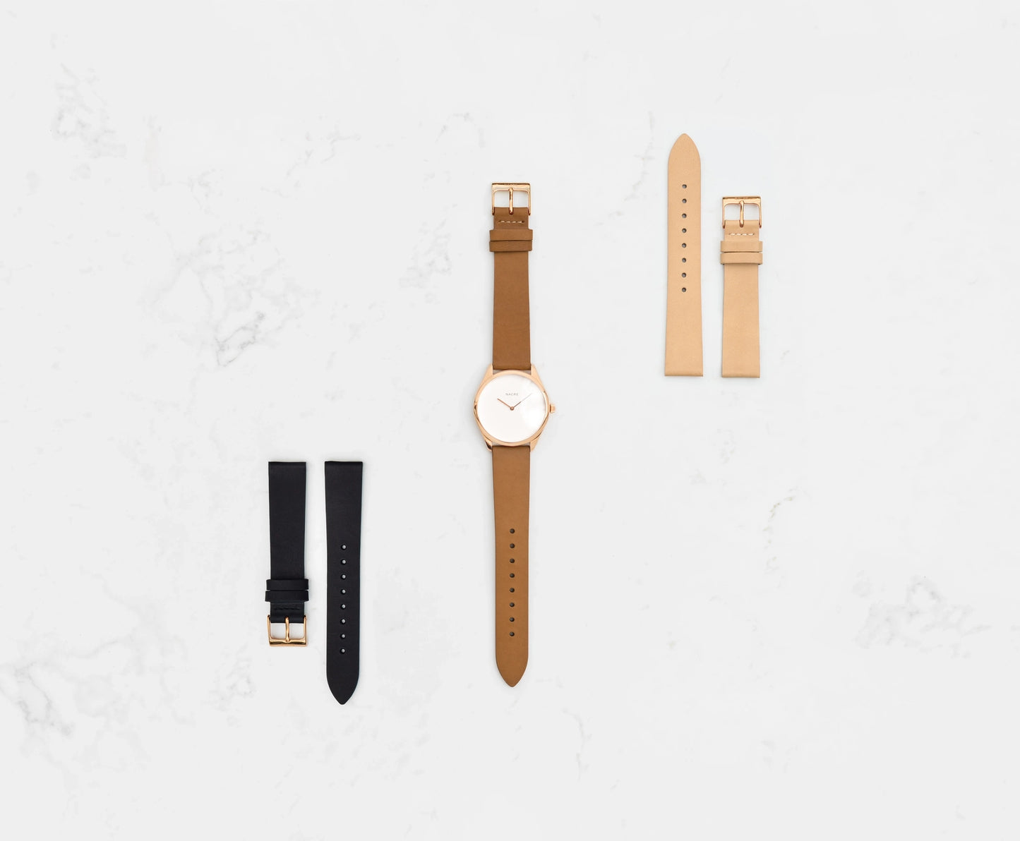 Perle Nacre Lune – Roségold & pflanzlich gegerbtes Leder