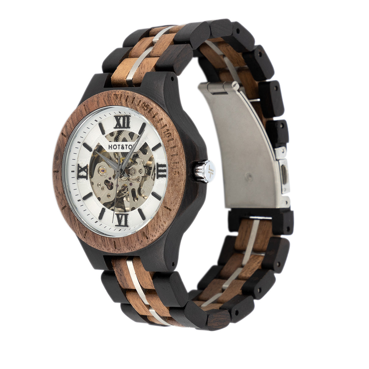 NOYER MOTUS Armbanduhr | Uhr aus Nussbaumholz für Herren | Automatik | Silber