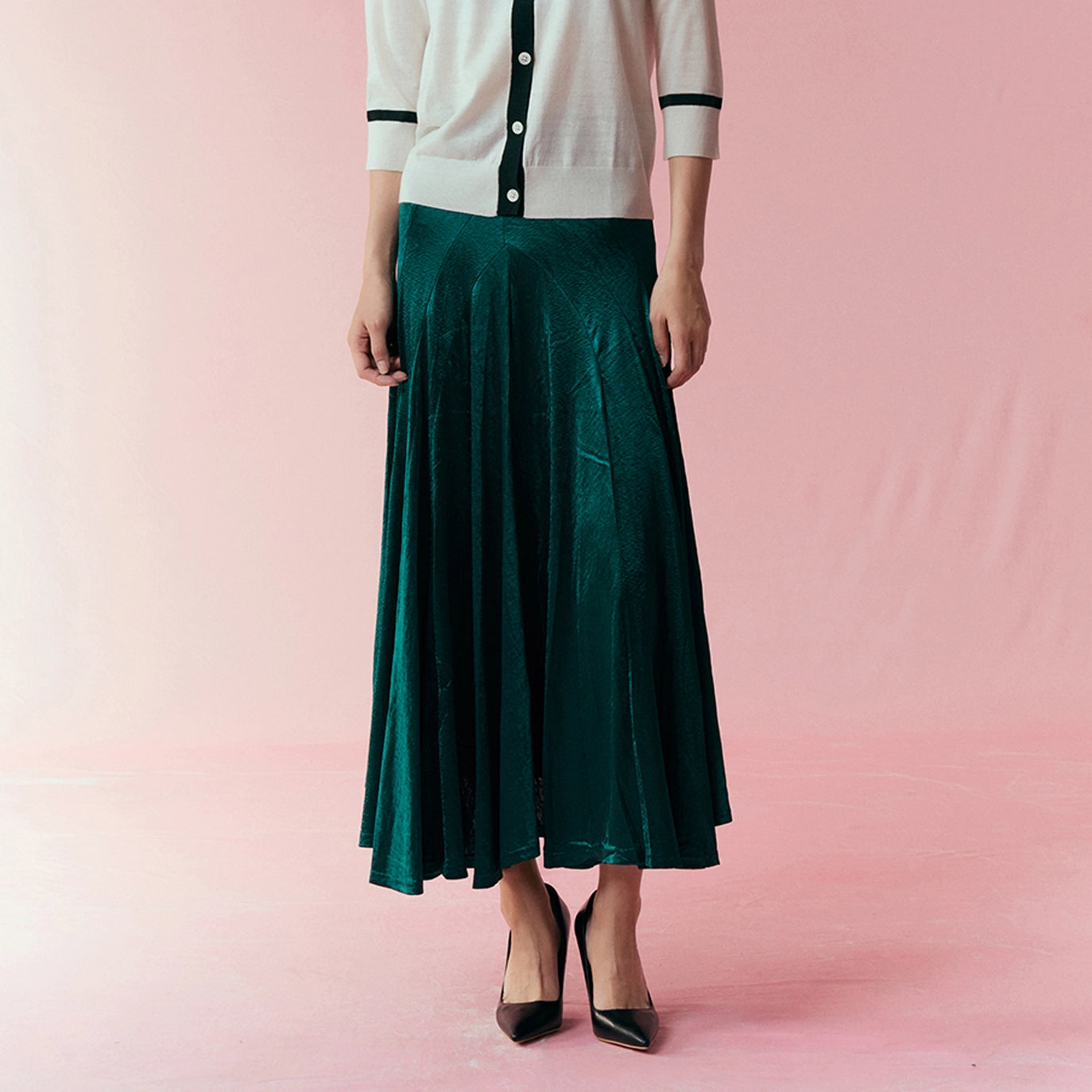 Maxirock aus Samt mit hohem Ausschnitt – Smaragdgrün | Tulpenform & elegant