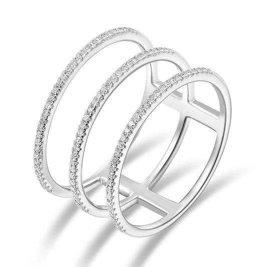 Ring Triple mit Diamanten aus 18 Karat Weißgold – Handgefertigt in Deutschland