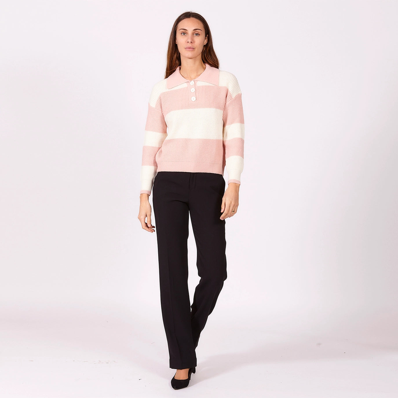 Prinzessinnenpullover – Rosa-weiß gestreifter Pullover im femininen Stil