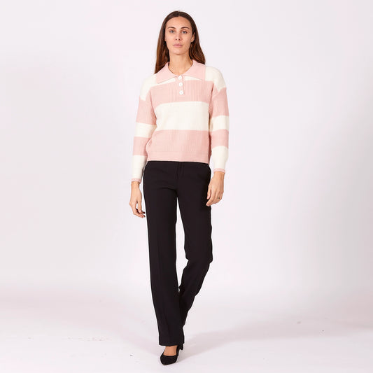 Prinzessinnenpullover – Rosa-weiß gestreifter Pullover im femininen Stil