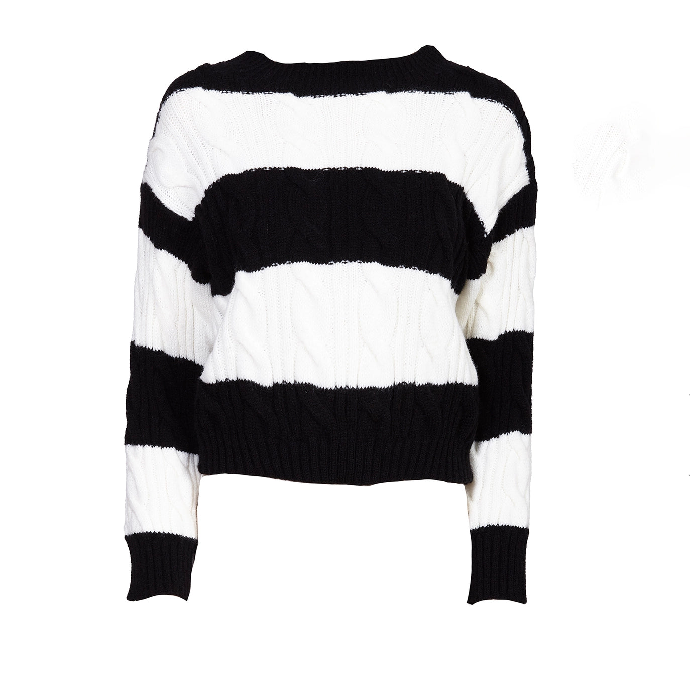 Zebra-Springer – Schwarz-weißer Strickpullover mit Zopfmuster