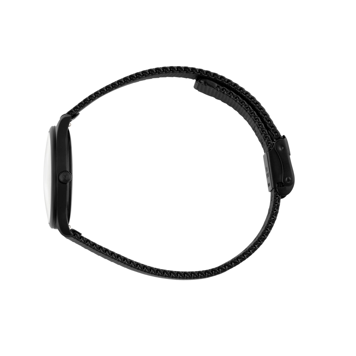 Nacre Mini Lune – Mattschwarz | Mesh-Armband | 28 mm