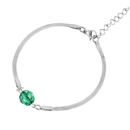 Magic Facet Anhängerarmband – Edelstahl & grüner Kristall