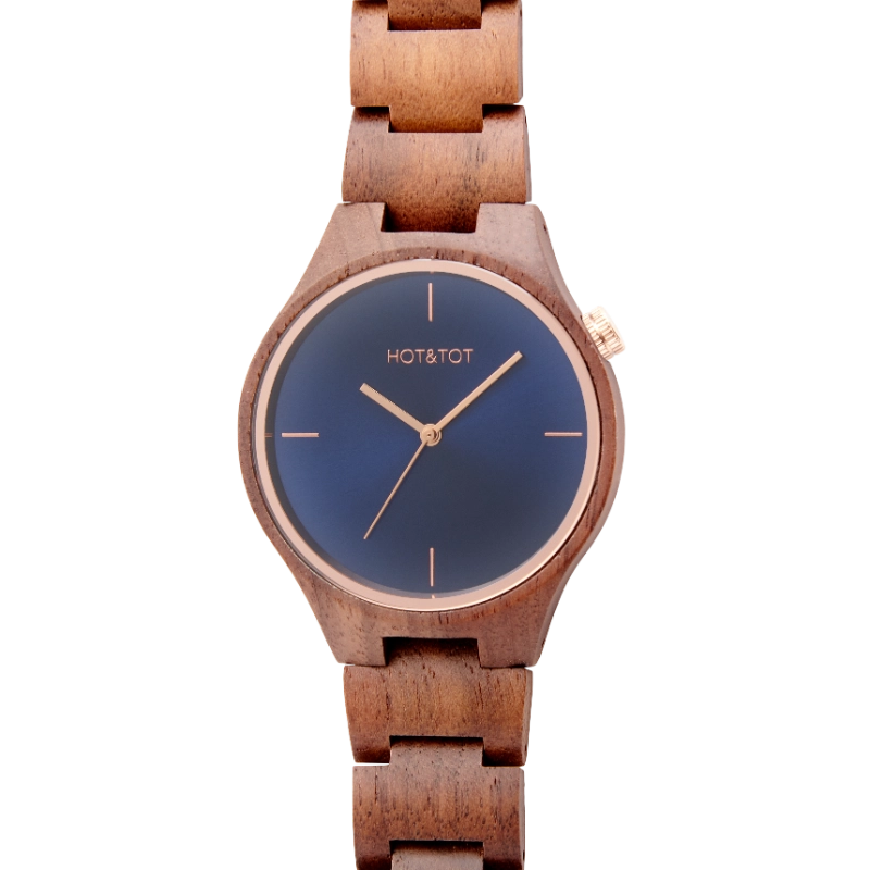 NEU BIXIE | Uhr aus Walnussholz | Roségold | Blaues Zifferblatt | 40 mm