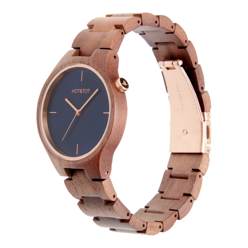 NEU BIXIE | Uhr aus Walnussholz | Roségold | Blaues Zifferblatt | 40 mm