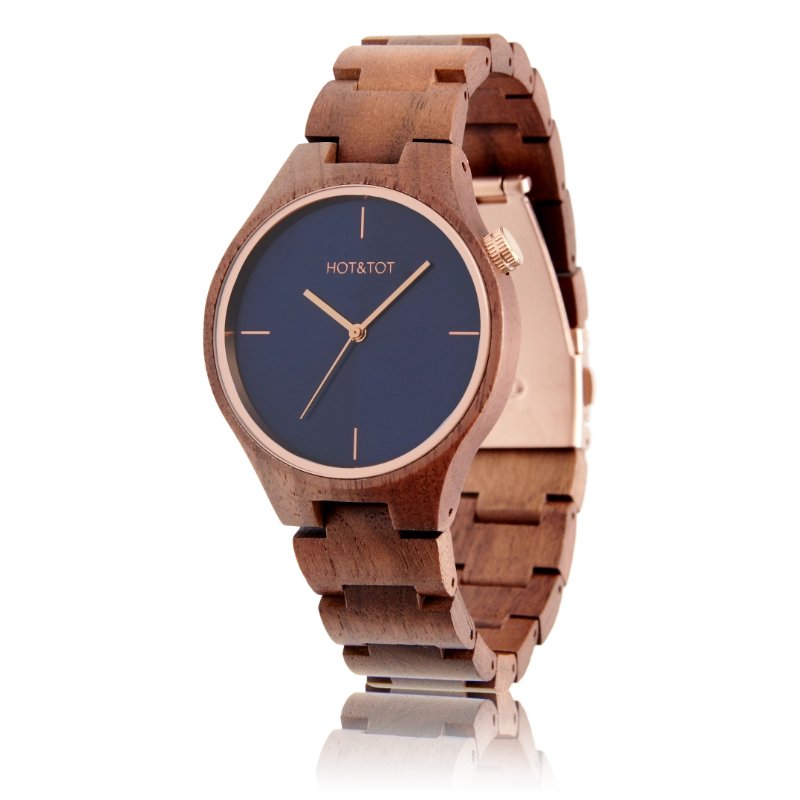 NEU BIXIE | Uhr aus Walnussholz | Roségold | Blaues Zifferblatt | 40 mm