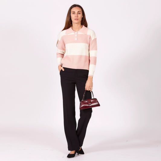 Prinzessinnenpullover – Rosa-weiß gestreifter Pullover im femininen Stil