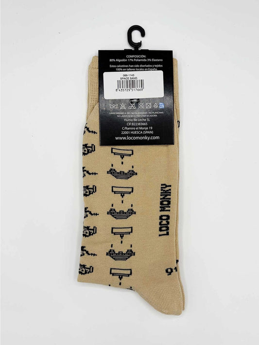 Space Monky Socken – Loco Monky Sand | Beige mit Space Invaders Design