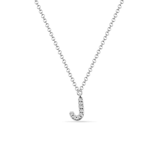 Initialen-Kette J – 14K Weißgold & Diamanten
