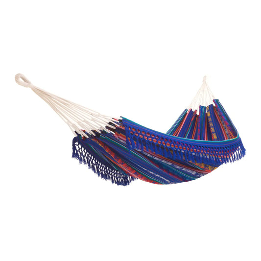 La Otavaleña Fringe Blue – Luxus-Hängematte aus reiner Baumwolle
