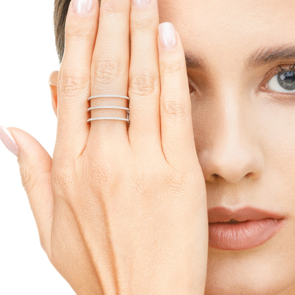 Ring Triple mit Diamanten aus 18 Karat Weißgold – Handgefertigt in Deutschland