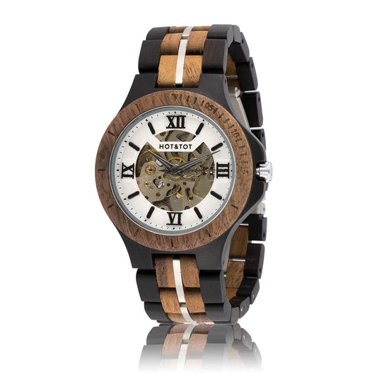 NOYER MOTUS Armbanduhr | Uhr aus Nussbaumholz für Herren | Automatik | Silber