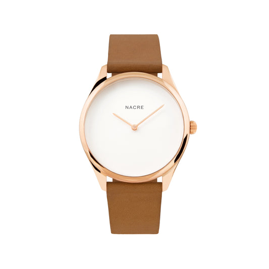 Perle Nacre Lune – Roségold & pflanzlich gegerbtes Leder
